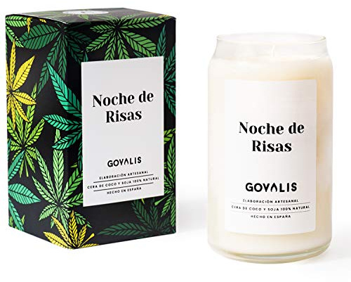 GOVALIS Duftende Kerze Nacht Lachen | 100% natürliches Sojawachs | 100 Stunden, große Duftkerze im Glas, Cannabis, Marihuana, originelle Geschenke Freunde, Dekoration, Entspannung, Schlafzimmer,