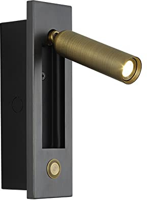 YFMYY LED Bedroom Lamp Headboard Wall Light Sconce, Bedside Reading Light Recessed Push Switch Wall Lamps, Hotel Bed Side Decorative Wall Sconces Spotlight, 360° Rotatable 92° Foldable (Brass+Black)