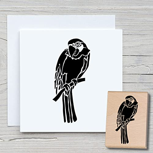 NEWSTAMPS Stempel Papagei Motivstempel aus Holz & Gummi zum Karten basteln, Holzstempel, Tiere, Tierstempel, Vogel, Scrapbook, Textilstempel, Deko, Kinder