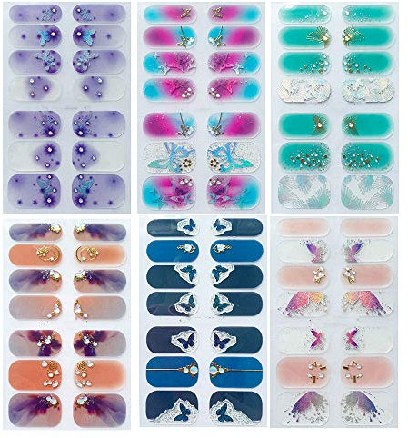 6 Sheets 84 Pieces Nail Polish Stickers 3D Butterfly Design Nails Decal Strips Waterproof for Manicure DIY