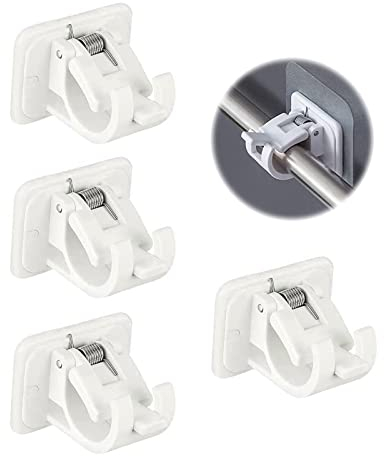 4pcs Curtain Rod Holder, Fixings Rod Holder, Nail-Free Smart Rod Bracket Holders,Towel Rod Drapery Hook Holders Curtain Pole Wall Brackets, Self-adhesive Bracket Rod for Bathroom, Washroom, Sauna Room