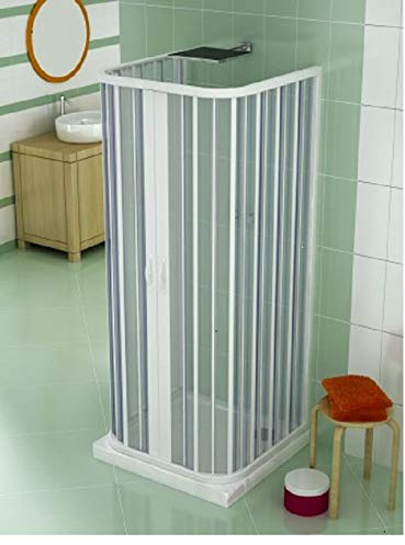 Box doccia in PVC, 80x80x80 cm, Altezza 175 cm, 3 lati con apertura centrale frontale a soffietto con due ante, Bianco,