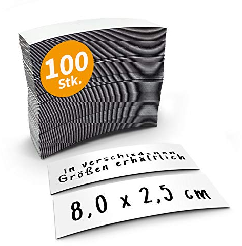 Betriebsausstattung24 100 beschreibbare Magnetetiketten Magnet - 8,0 x 2,5 cm - Folienstreifen in weiß