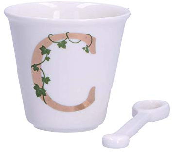 La Porcellana Bianca - Bicchierino Lettera C con Cucchiaino - Arredo Casa, Cucina - Linea Unico - Idea Regalo - Porcellana - 75 CC; Ø 6,7; h6 cm