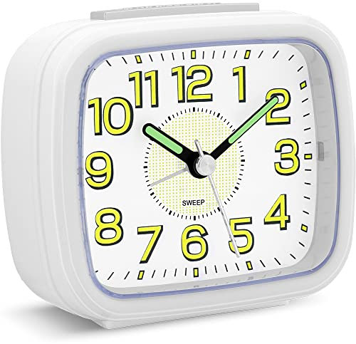 Pilmoux Alarm Clocks Bedside Non Ticking Battery Powered Silent Luminous Clock Large Dial Table Clocks for Bedrooms Snooze Night Light Loud Crescendo Alarm for Home Kids Children