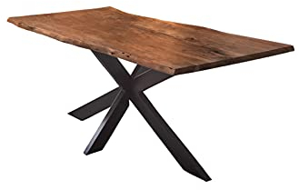 SAM Esstisch 180x90cm Salerno, Akazienholz nussbaumfarben + massiv + lackiert, echte Baumkante, Baumkantentisch, Spider-Metallgestell Schwarz, Esszimmertisch, Tischplatte 35mm