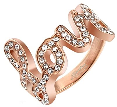 Treuheld® Roségoldener Ring mit Love und klaren Kristallen [04.] 60
