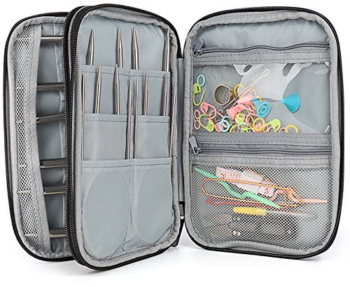 Coopay Edelstahl Rundstricknadel Set mit Tasche, 9 Stück Rundstricknadeln 80 cm mit Nadellehre & Häkelzubehör, 2,5-10 mm Stricknadeln Rundstricknadel Set für Socken Pullover Kragen und Ärmel