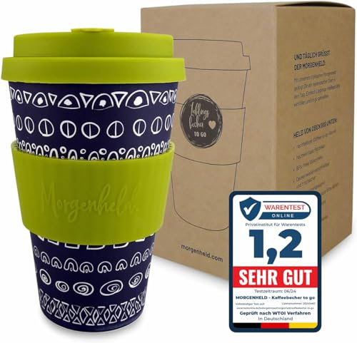 Morgenheld Coffee-to-go Becher Blacky Lime 380ml | Porzellan Kaffeebecher mit Silikondeckel, BPA-frei, nachhaltiger Trinkbecher mit Deckel, plastikfrei verpackt | Perfekt für Kaffee, Tee & unterwegs