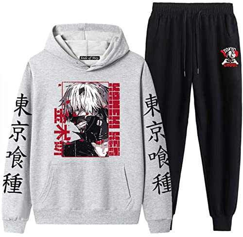 INDIRAN Tokyo Ghoul Hoodie Joggerhose Trainingsanzug Harajuku Anime Cosplay Kaneki Ken Print Sweatshirt Set für Unisex