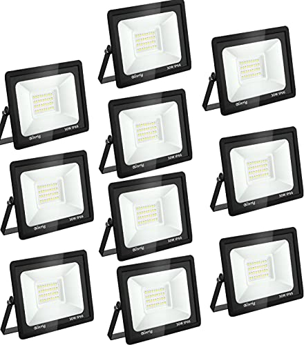 Blivrig LED Strahler Außen 30W 10 Stück, LED Strahler Flutlicht 30W, 3000LM Superhell Außenstrahler 3500K Warmweiß Fluter Flutlicht IP66 Wasserdicht Aussenstrahler, Außenlampe Hinterhof, Garage, Flur