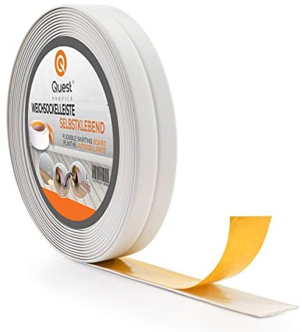 Quest Rodapiés Flexible Autoadhesivo, Rodapié Plegable para Cocina, Baño, Cinta de sellado - Perfil PVC, Estanco, Decorativo - 10 mm x 10 mm - (Gris claro, 5m)