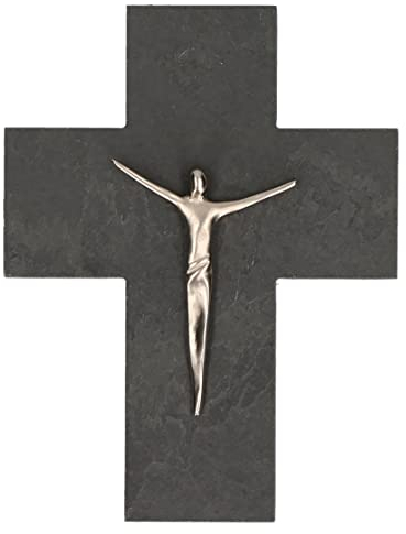 Butzon & Bercker Schiefer-Kreuz mit Korpus aus Feinmetall, Maße 13 x 17 cm