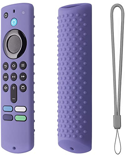 Funda para mando a distancia 2022 compatible con Fire TV Stick (3.ª generación) tercera generación, funda protectora para mando a distancia de silicona a prueba de polvo con cordón (gris lavanda)