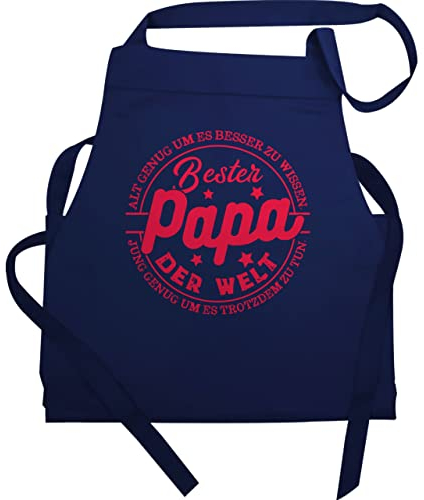Schürze Geschenk - zum Vatertag - Alt genug um es besser zu wissen - Jung genug um es trotzdem zu tun - Bester Papa - 60x87 - Navy Blau - männertag dad kochschürzen vatertags vater grillschürze