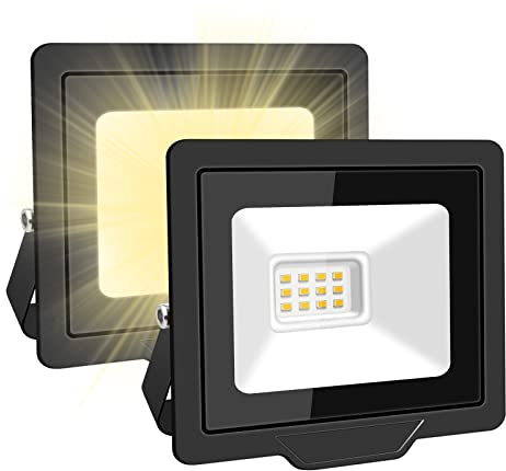 SKYWORLD 10W LED Flutlicht für den Außenbereich, 1000LM Arbeitslicht Tageslicht Warmweiß Sicherheitsleuchten 4000K Flutlicht IP66 Wasserdicht für Garten Hof Rasen Spielplatz Stadion 2 Pack