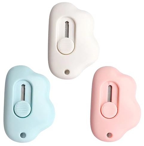 3 Pezzi Mini Taglierino Tascabile Cutter Coltelli Multiuso Retrattile Per Buste Carta Scatola Imballaggio(Blu, Rosa, Bianco)