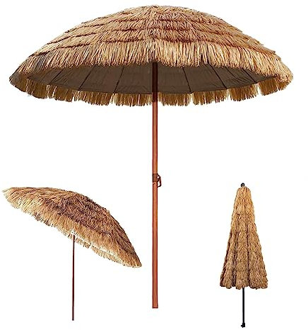 NOIRDA Parasol Rond en Paille De Jardin De 2 M, Parapluie Extérieur De Tiki Couvert De Chaume De Hula, Parasol Pliant pour La Plage, La Cour, La Piscine, Le Patio
