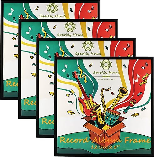 SparklyHome 4 Packungen, 32,5 x 32,5 cm schwarzes Aluminium-Metall-Schallplatten-Album, Display-Musik-Vinyl-LP-Schallplatten-Album-Abdeckungen, Aufhängung im Lieferumfang enthalten