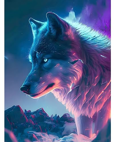 NAIMOER Wolf Diamond Painting Erwachsene, 5D Wolf Diamant Painting Bilder Erwachsene, DIY Wolf Diamond Painting Bilder Tiere Diamant Malerei Kinder Set für Home Dekor 30x40cm