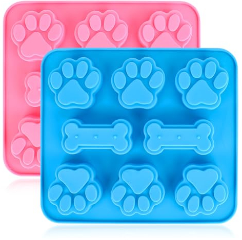 2 Moldes de Silicona Para Tartas, Molde Hueso de Perro Galletas Alfombrilla Para Chocolate, Dulces, Gelatina, Cubitos De Hielo, Perros Tratados Con Forma De Pata De Perro Y