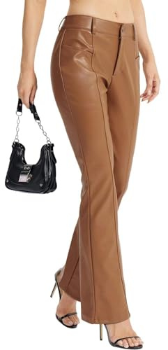 VILIGO Womens Faux Leather Flare Pants Bootcut Leather Pants Jeans Brown 8