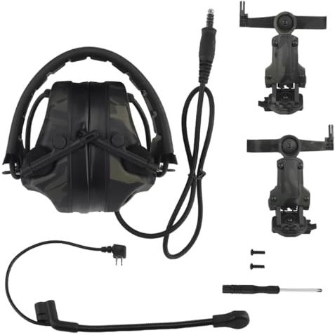 TRCTIC Taktisches Headset Set Geräuschunterdrückung Airsoft Headset mit Mehrfach Verstellbarer Kopfhörer Halterung und abnehmbarem Mikrofon für Militär Paintball Jagd CS Schießspiel