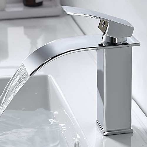 Coleniny Wasserhahn Bad Wasserfall Waschtischarmatur für Badezimmer | Modern Badarmatur Einhand Waschtischbatterie | Mischbatterie Waschbecken mit Auslauf Höhe 107mm | Chrom