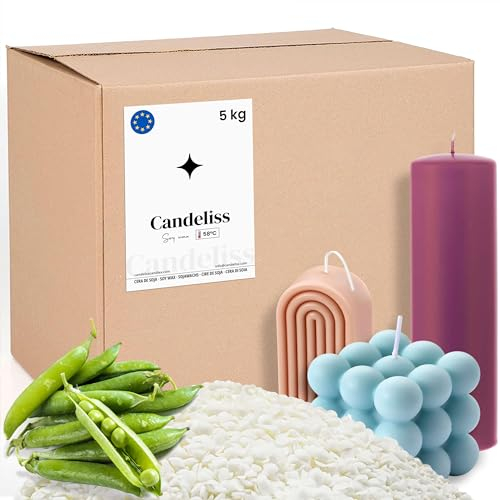 CANDELISS Cera para hacer velas en molde 5kg. Cera de soja alto punto de fusion para moldes para velas 5kg Cera para hacer velas en moldes silicona Soy candle wax for silicone moulds (5kg)