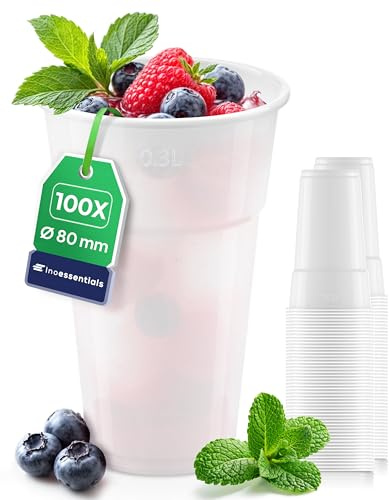 Inoverse Plastikbecher 0,3 l, 100 Stück, Trinkbecher, Partybecher | Weiß, Einwegbecher, Ausschankbecher, weißer Kunststoffbecher, Plastik Becher für Partys, Feiern und Veranstaltungen