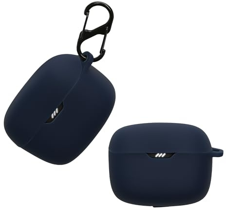 kwmobile Schutzhülle für JBL Tune Buds Hülle - TPU Silikon Case für Kopfhörer Ladecase - stoßfestes Cover mit Karabiner - Dunkelblau