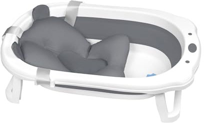 HENGMEI Baby Badewanne Faltbare Babybadewanne mit Sitzkissen Tragbares Badewannensitz Bathtub Für Babys Bad, Anthrazit