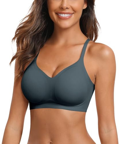 Vertvie Nahtloser BH Damen Ohne Bügel Bequeme Push Up Soft BH V Ausschnitt Weicher Bustier Seamless Bra Ultrakomfortable Gepolstert Bralette T-Shirts(1pc: Marine,M)