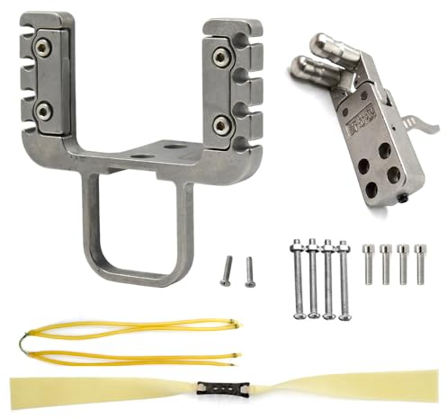 Runzkzy DIY Schleuder Gewehr Zubehör, Jagd Schleuder Kopf mit Metall-Auslöser und 2 Schleuder Bänder, Schleuder Katapult Auslöser für das Schießen Ziel, Praxis Zubehör (Paket A)