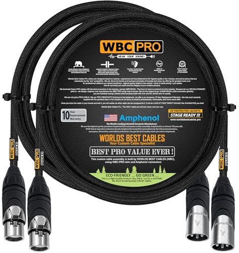 2 Units - 3 Foot - WBC-PRO-Quad Ultra-Silent Ultra-Flexible Balanced Star-Quad Cable with Amphenol Male & Female XLR Plugs & Black Tweed Jacket