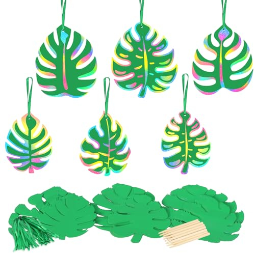 MONCAP 48 Stück Palmblätter Kratzbilder Palmenblätter Bastelset Palme Hawaii Basteln Tropische Pflanze DIY Sommer Scratch Art für Kinder Sommerparty Deko Hawaii Gartenparty Dschungel Kindergeburtstag