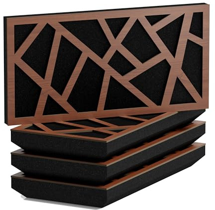 4er-Pack – Schmaler schallabsorbierender Akustik-Diffusionspanel | 25x50cm | Diffusion – Reflexion – Schalldämmung | Modell – Dicke – Farbe: [SKYROSS-H - 33mm | Nussbaum]