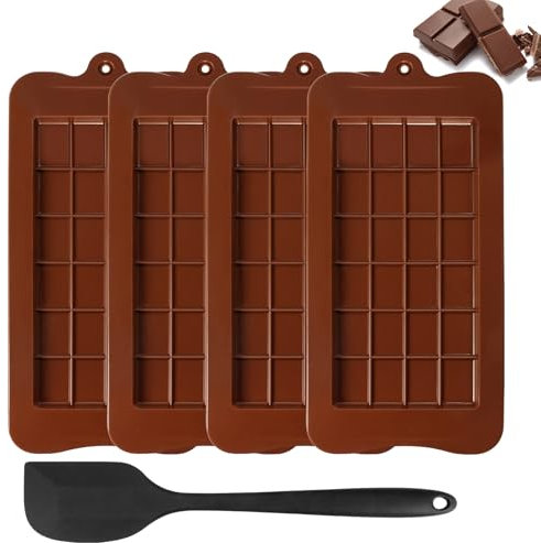 4 Piezas Molde Chocolate Silicona + 1 Espatula Silicona Cocina, Antiadherente Molde Silicona Chocolate, Molde Tableta Chocolate, Moldes Chocolate, Sin Bisfenol A para Chocolate para Hornear DIY