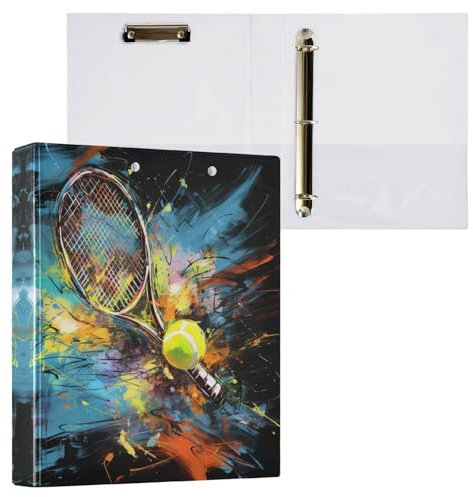 Linnyio Ausgefallenes Kunstwerk Tennis 3 Drei-Ring-Ordner, Klemmbrett-Ordner mit Taschen, Für Schule, Büro, Lehrer