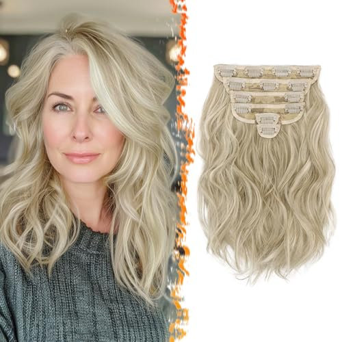 BARSDAR Clip-In Haarverlängerungen - 6 Stück Kurze Wellige Extensions Mit Highlights Für Frauen, 30cm Voller Kopf Dickes Synthetisches Haarteil - Graubraun Mit Blond