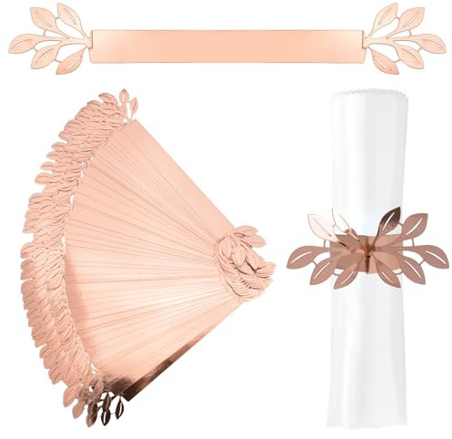 URROMA Serviettenring, reflektierend, 50 Stück, Serviettenverschluss, reflektierend, Roségold, dekorative Serviettenschnalle, für Hochzeit, Serviettenhalter aus Papier