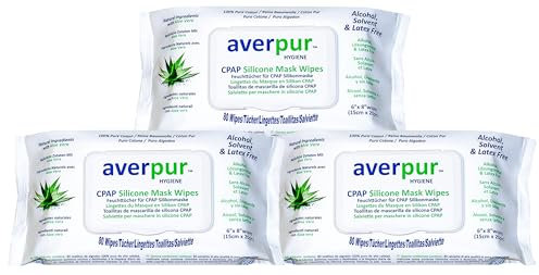 CPAP cleaning wipes, 3 Pack Super Saver, 3 packs of 80 averpur ™ mask wipes made from 100% pure cotton with aloe vera
