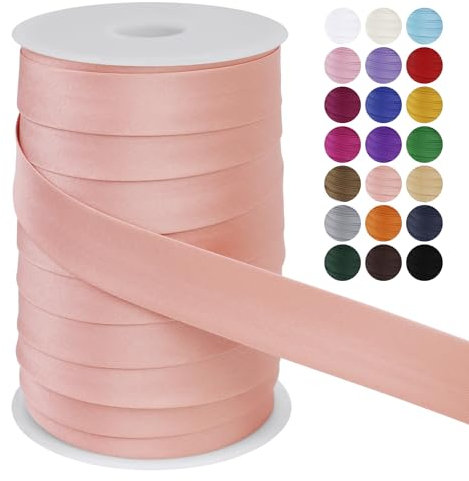 LEREATI Schrägband 25mm x 50m, Einfassband zum Nähen Doppelt Gefaltetes Stoffband aus Polyester Hemming Tape Satin, Nahtband zum Nähen Basteln Dekorationen DIY Handwerk (Fleischrosa)
