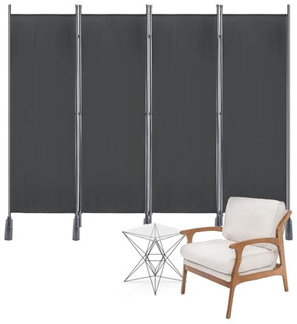 LARS360 4 Teilig Faltbarer Paravent Raumteiler (225 x 180 cm) - Stoffraumteiler mit Innen - Sichtschutz für Balkon und Innenräume (Dunkelgrau)
