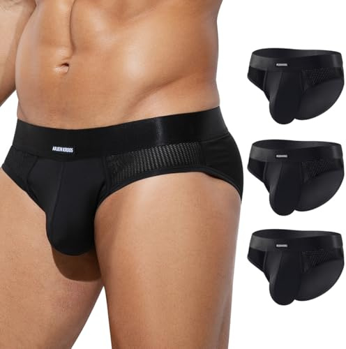 Casey Kevin Men's Underwear Briefs Mesh Sexy Underwear Low Rise Underpants Anti Chafing Briefs Multipack Pack of 3,Black,L