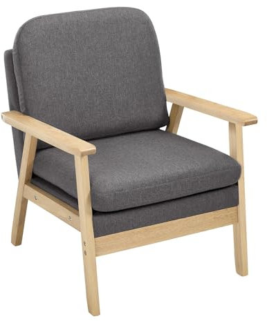 WOLTU Sessel Wohnzimmer, Einzelsofa, aus Leinen Massivholz, Lesesessel, für Wohnzimmer Schlafzimmer Balkon, Dunkelgrau