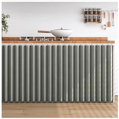 Rideau Sous Evier, Rideau Cache Placard Étanche à la Poussière avec Piste Silencieuse Meuble Rideau Cuisine Épreuve de L'eau Rideau Armoire pour Armoire de Cuisine,Cafétéria,Café(Gris,WxH 180x100cm)