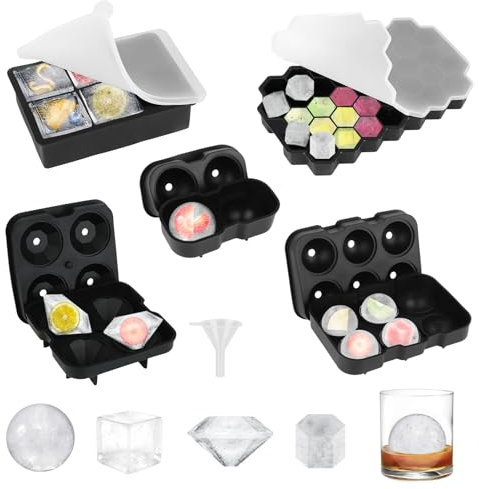 5 Stück Eiswürfelform Silikon, Eiswürfelbehälter Silikon mit Deckel, Stapelbar Ice Cube Tray, Eiswürfelformen & Eiswürfelschalen für Whisky Cocktails Saft Schokolade SüßIgkeiten