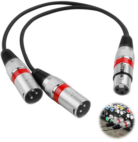 teasteam Balanced XLR Splitter Cable, 3 Pin Stereo Microphone 2 Male to Female, Premium XLR Y Cable for Studio Recorder, Mic, Mixer, Speaker System, Phantom Power, Amplifier - 30cm
