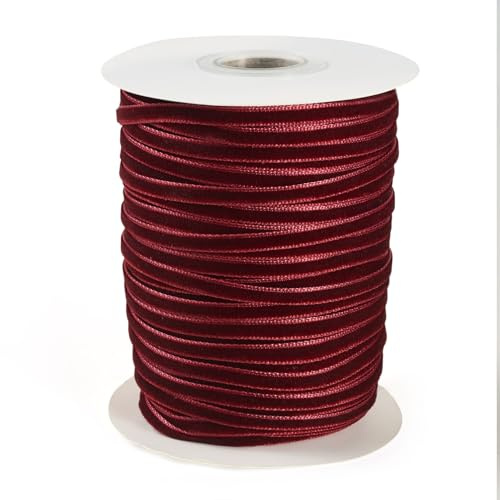 Spritewelry 45,7 m rotes Samtband, 3 mm, Vintage-Satinband, Dekoration, Spitzenborte für Geschenkverpackungen, Weihnachtskranz, Schleife, DIY, Basteln, Nähen